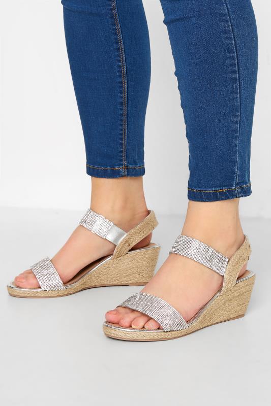 Silver Espadrille Wedge Sandals In Wide E Fit & Extra Wide EEE Fit 1
