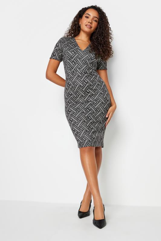 M&Co Grey Geometric Jacquard Bodycon Dress | M&Co 2