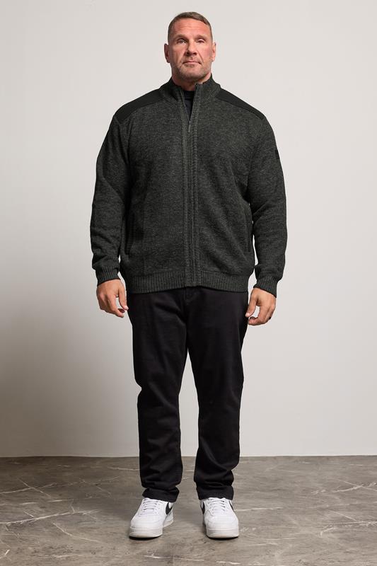 D555 Big & Tall Charcoal Grey Marl Zip Through Knitted Jumper | BadRhino 1