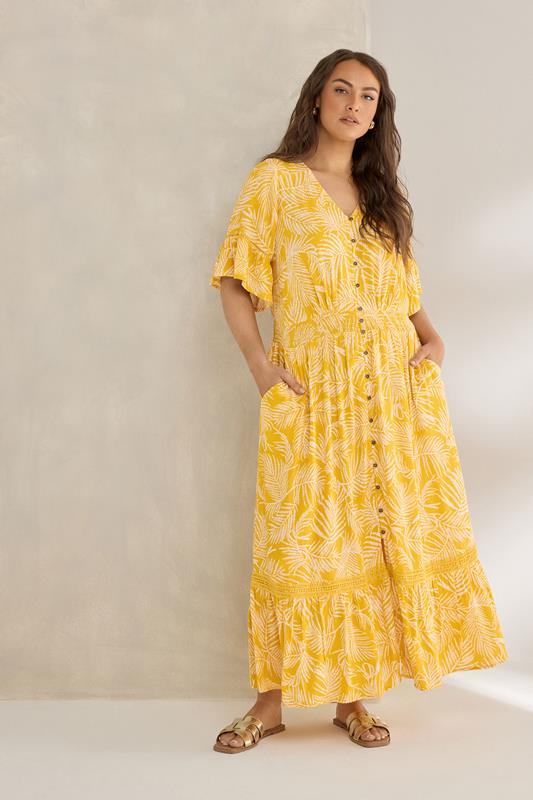 EVANS Plus Size Yellow Boho Print Maxi Dress | Evans 1