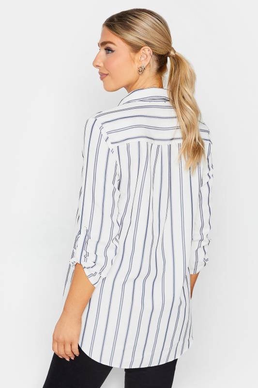 M&Co White & Navy Blue Stripe Tab Sleeve Shirt | M&Co 3
