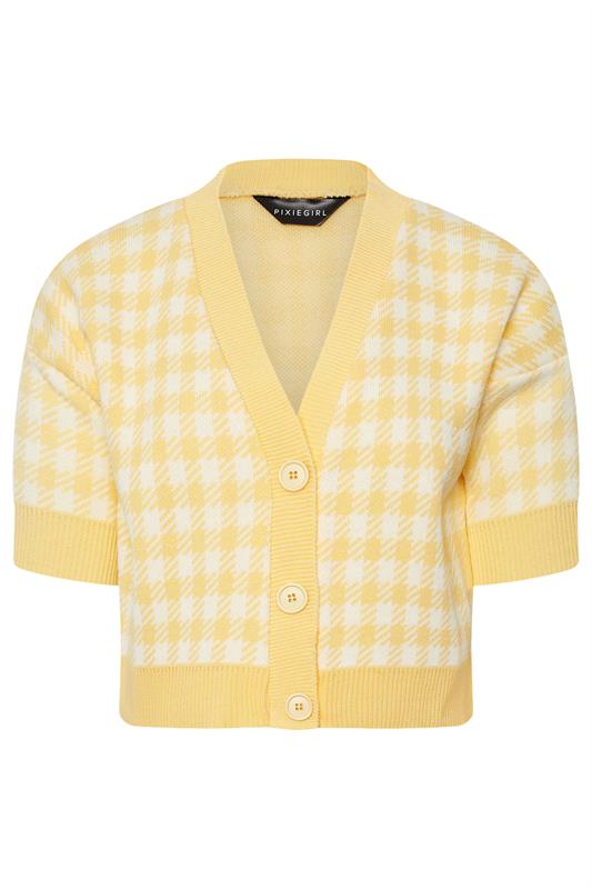 PixieGirl Petite Women's Yellow Knitted Gingham Cardigan | PixieGirl 5