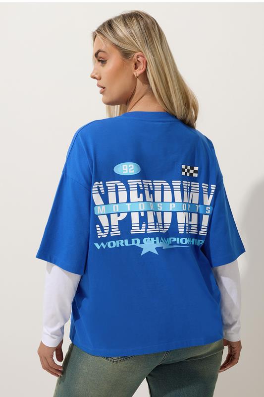 LIMITED COLLECTION Plus Size Blue 'Speedway' Graphic Motorsport 2-In-1 T-Shirt | Yours Clothing 4