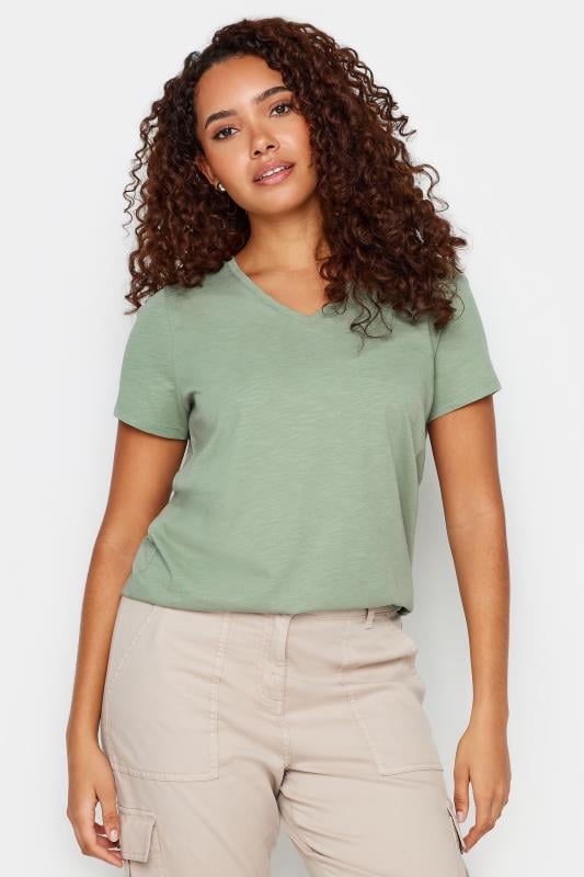 Women's  M&Co Pale Green V-Neck Cotton T-Shirt