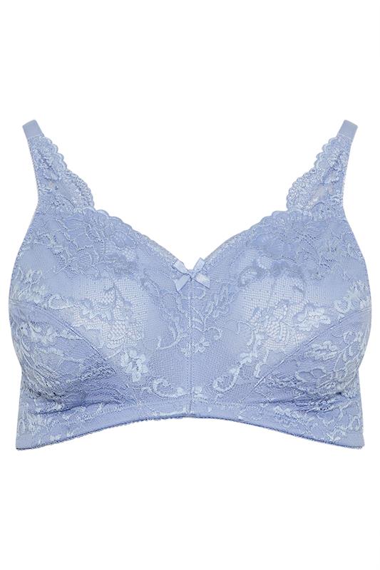 YOURS Plus Size Blue Hi Shine Lace Non-Padded Non-Wired Full Cup Bra | Yours Clothing 5