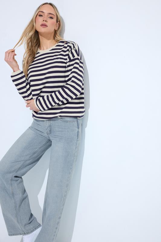 LTS Tall Navy Blue Stripe Embroidered 'Le Marais' Slogan Sweatshirt