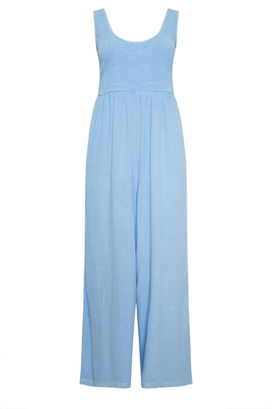 LIMITED COLLECTION Plus Size Blue Chambray Shirred Jumpsuit | Yours Clothing 5