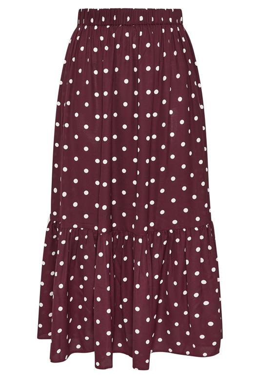 LIMITED COLLECITON Plus Size Burgundy Red Polka Dot Tiered Maxi Skirt | Yours Clothing 5