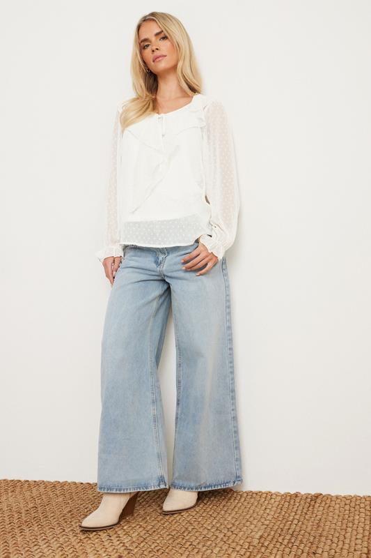 PixieGirl Petite Women's Ivory White Dobby Frill Blouse | PixieGirl 1