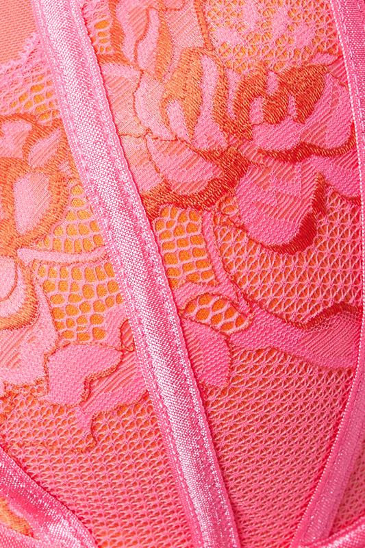 YOURS Plus Size Pink Contrast Lace Padded Plunge Bra | Yours Clothing 5