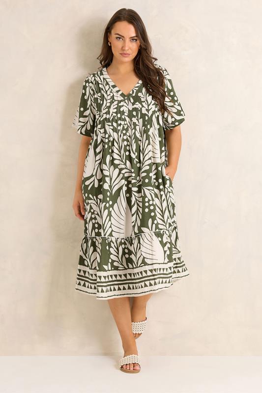 EVANS Plus Size Green Abstract Pintuck Dress | Evans 2