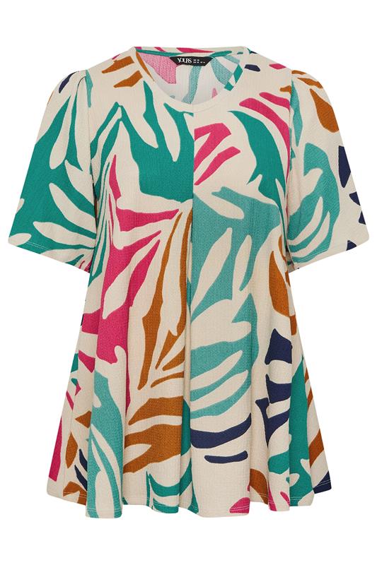 YOURS Plus Size Natural Brown Abstract Textured Pleated Front Top | Yours Clothing 5