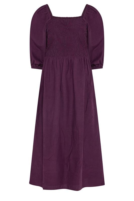 M&Co Petite Berry Purple Short Sleeve Embroidered Trim Maxi Dress | M&Co 5