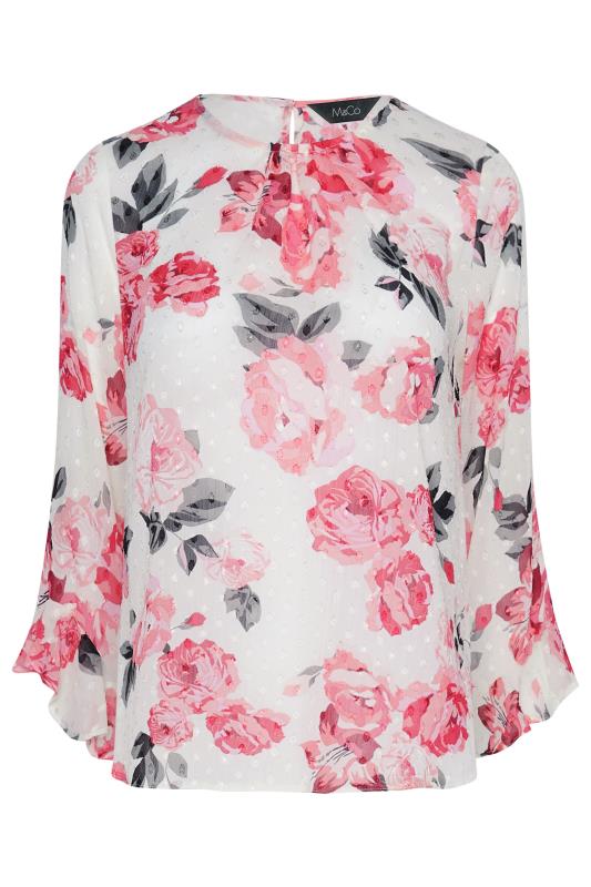 M&Co White Floral Print Dobby Frill Sleeve Blouse | M&Co 6