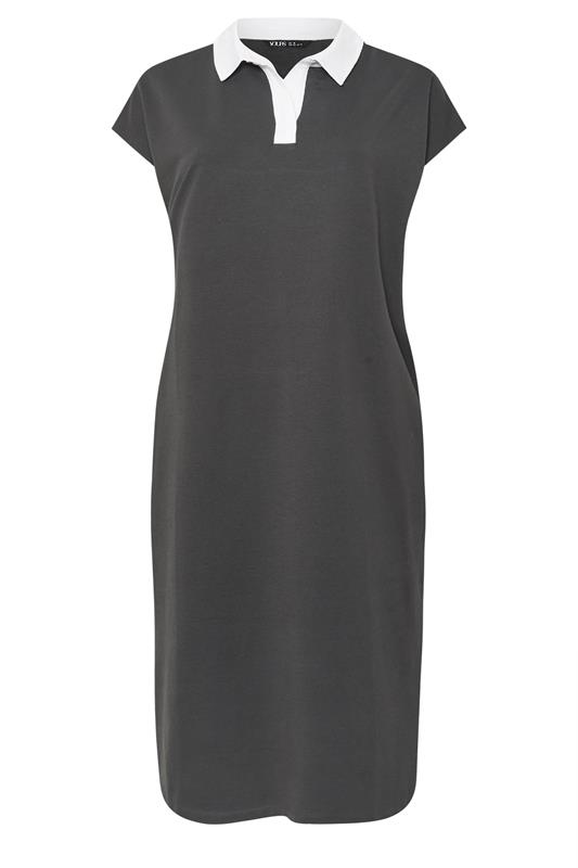 YOURS Plus Size Charcoal Grey Jersey Collar Grown-On Sleeve Dress | Yours Clothing 5