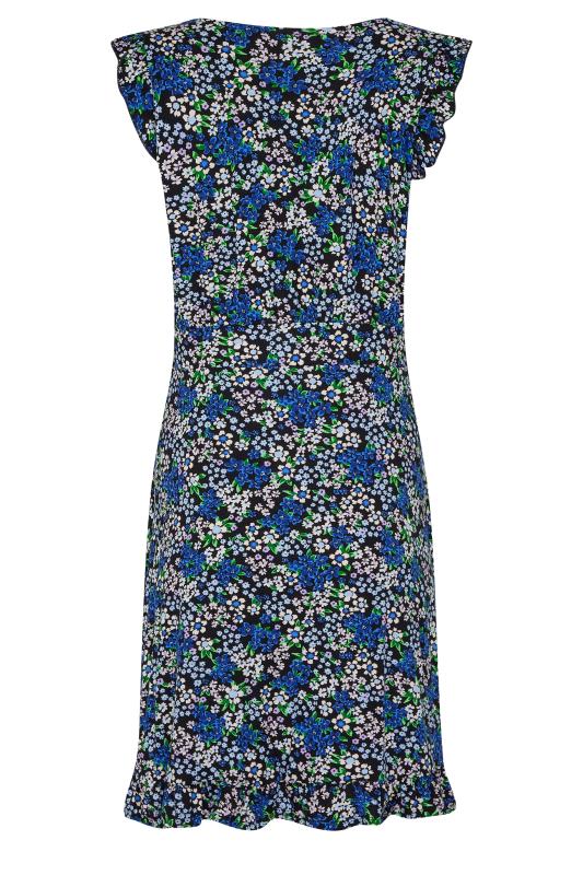 M&Co Blue Floral Print Frill Sleeve Mini Dress | M&Co 7
