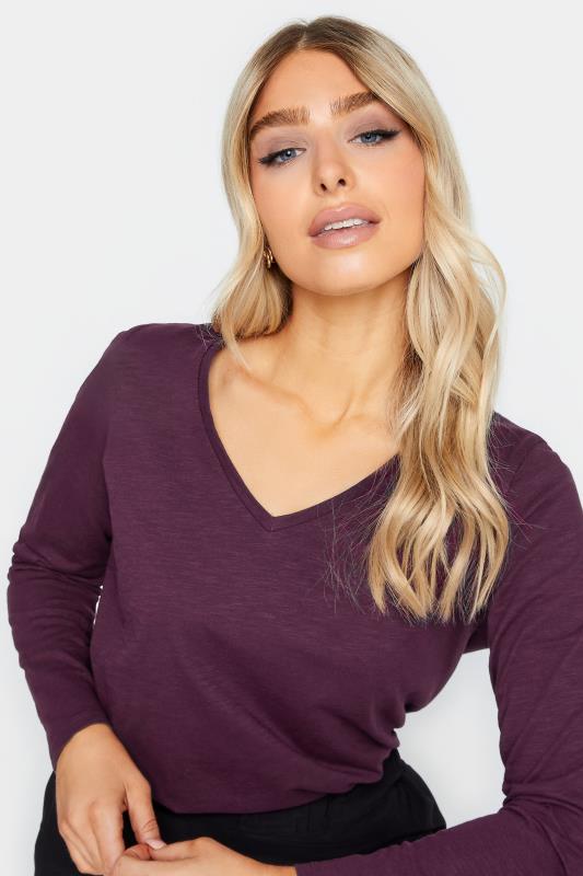 M&Co Purple V-Neck Long Sleeve Cotton Blend T-Shirt | M&Co 4