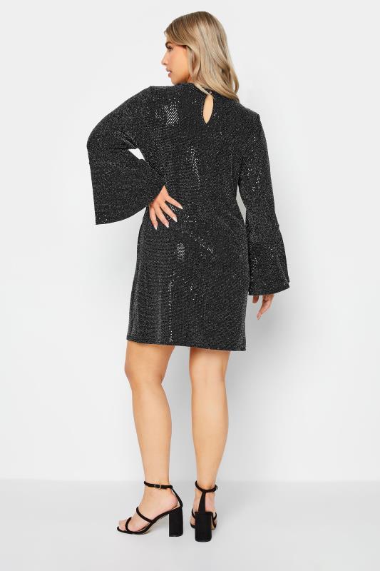 M&Co Black Shimmer Bell Sleeve Mini Dress | M&Co  3