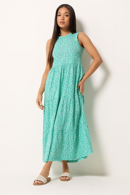  M&Co Petite Green Ditsy Floral Tiered Cotton Maxi Dress