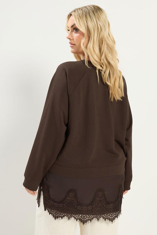 YOURS Plus Size Chocolate Brown Lace 2-In-1 Jumper | Yours Clothing 2