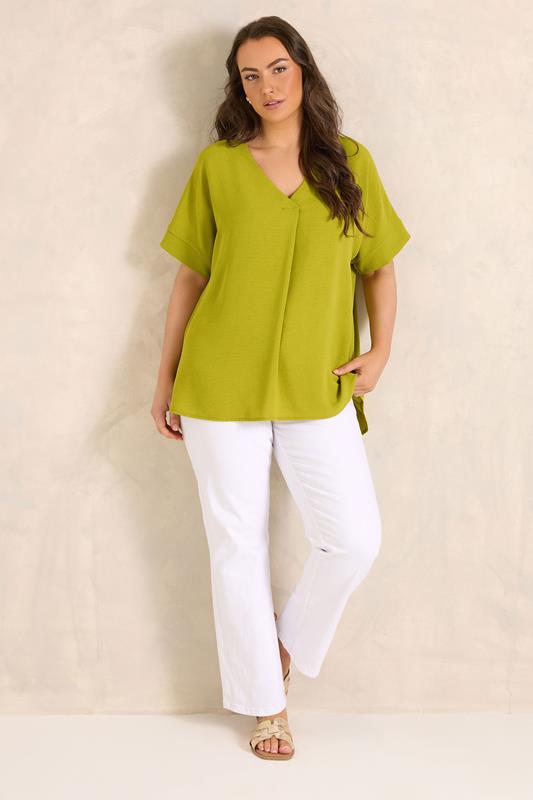 EVANS Plus Size Green Pleat Front Blouse | Evans  1
