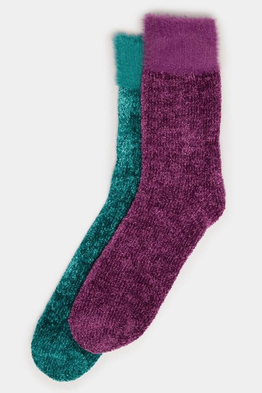  YOURSET 2 PACK Curve Green & Purple Chenille Ankle Bed Socks