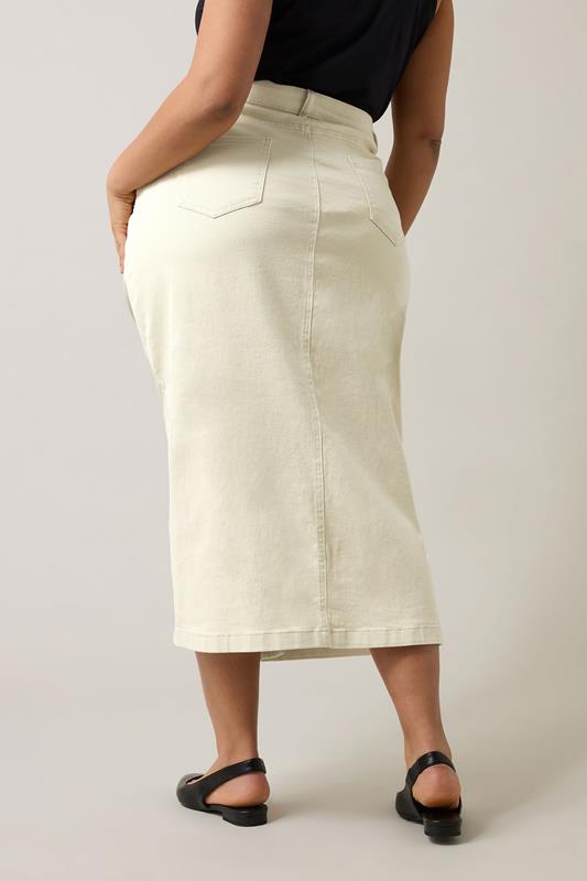 EVANS Plus Size Cream Button Through Denim Maxi Skirt | Evans 4