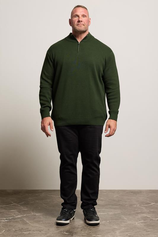 BadRhino Big & Tall Dark Green Milano Quarter Zip Jumper | BadRhino 1