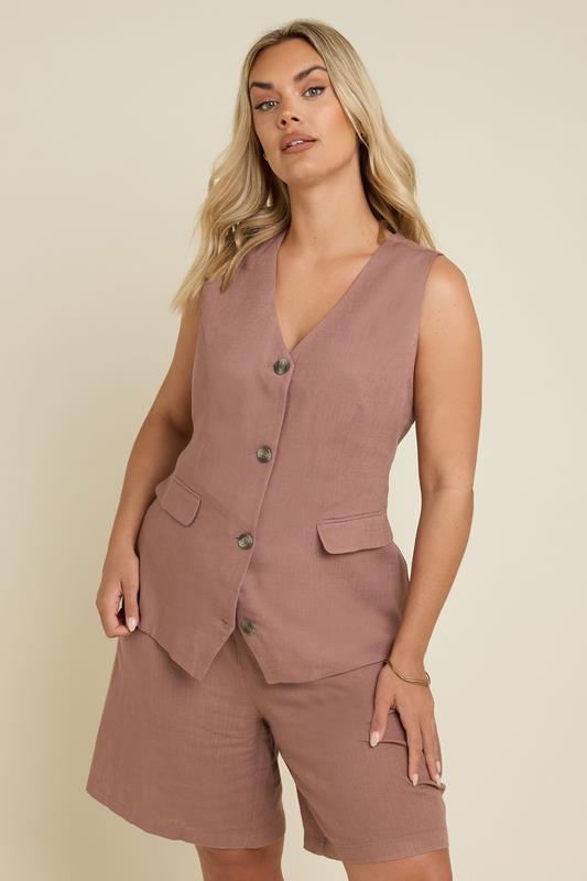 YOURS Plus Size Dusky Pink Linen Waistcoat | Yours Clothing 6