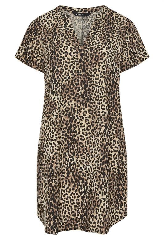 YOURS Plus Size Brown Leopard Print Short Sleeve Tunic Dress | Yours Clothing 5