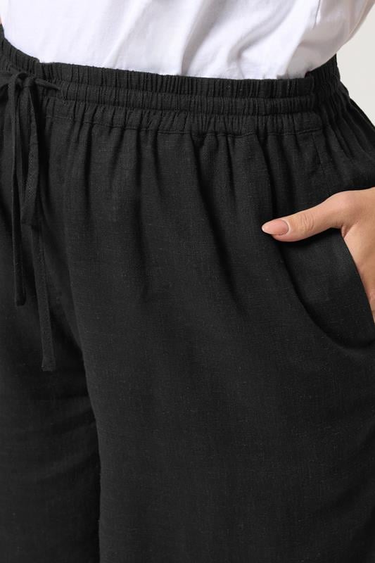 YOURS Plus Size Black Drawstring Linen Shorts | Yours Clothing 4