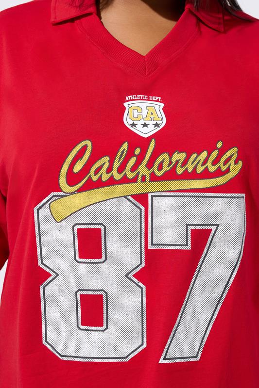 LIMITED COLLECTION Plus Size Red 'California 87' Rugby Collar Varsity Top | Yours Clothing 4