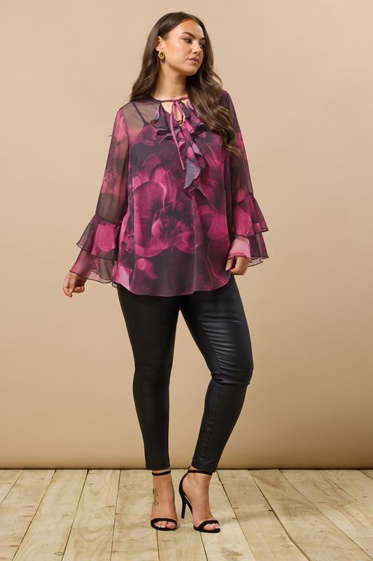EVANS Plus Size Red Floral Print Tie Neck Blouse | Evans 2