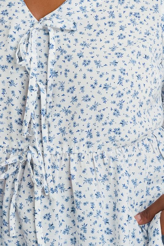 YOURS Plus Size Light Blue Ditsy Floral Tie Front Peplum Top | Yours Clothing 5