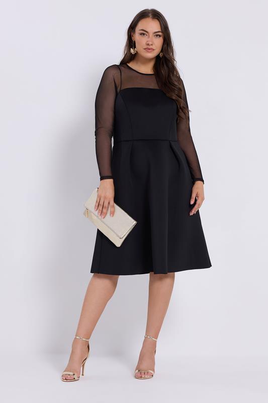 YOURS LONDON Curve Black Mesh Sleeve Skater Dress