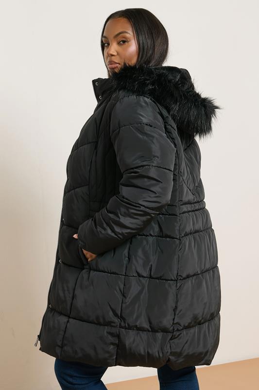 YOURS Plus Size Black Puffer Midi Coat | Yours Clothing 2