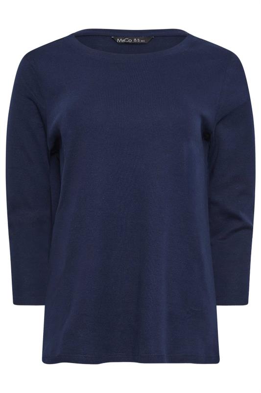 M&Co 2 Pack Navy Blue Striped & Plain 3/4 Sleeve Cotton Tops | M&Co 8