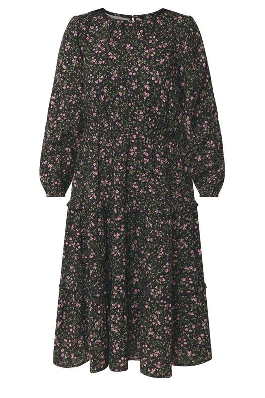 M&Co Petite Black Floral Long Sleeve Ruffle Dress | M&Co 5