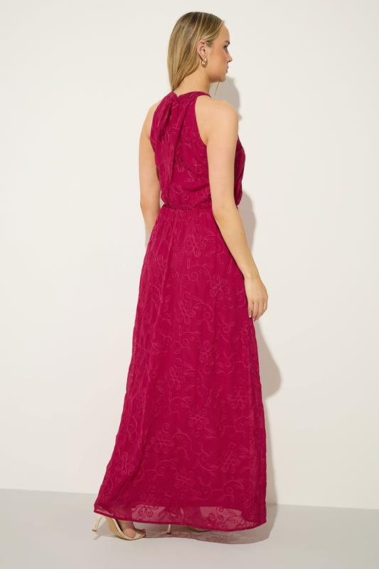 LTS Tall Women's Berry Red Embroidered Halterneck Maxi Dress | Long Tall Sally 2