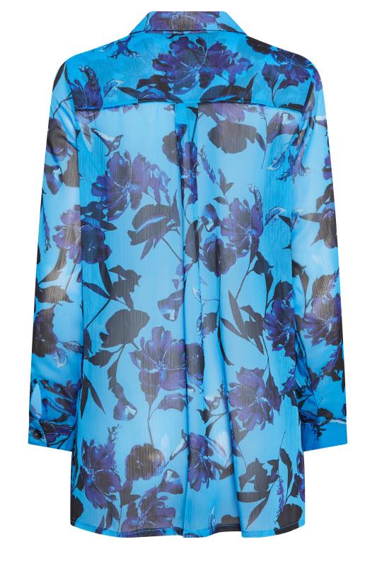 M&Co Blue Floral Print Longline Shirt | M&Co 8