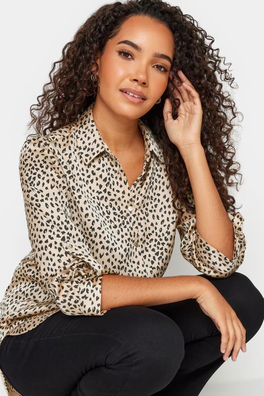 M&Co Natural Brown Leopard Print Tab Satin Shirt | M&Co 4