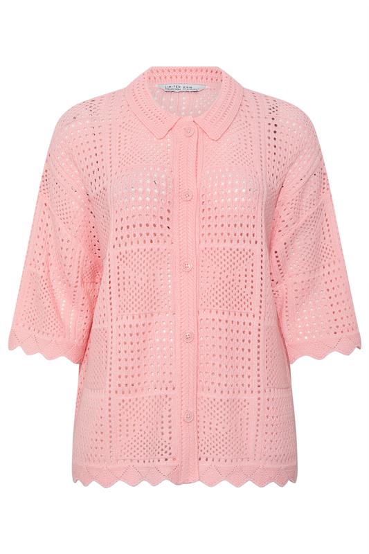 LIMITED COLLECTION Plus Size Pink Crochet Knitted Shirt | Yours Clothing 6