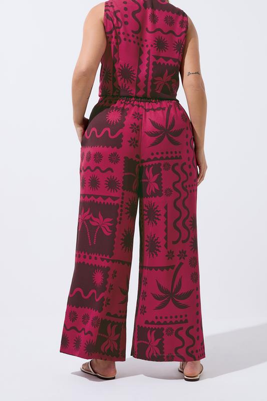 LIMITED COLLECITON Plus Size Berry Red Summer Print Wide Leg Trousers | Yours Clothing 2
