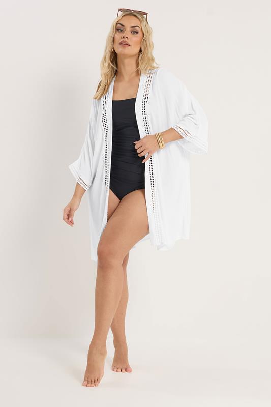 YOURS Plus Size White Crinkle Beach Kimono | Yours Clothing 1