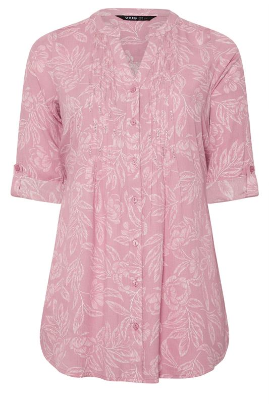 YOURS Plus Size Pink Leaf Print Pintuck Blouse | Yours Clothing 5