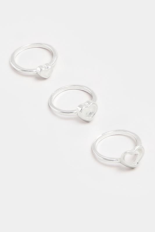 YOURSET 3 PACK Silver Tone Diamante Heart Rings | Yours Clothing 2
