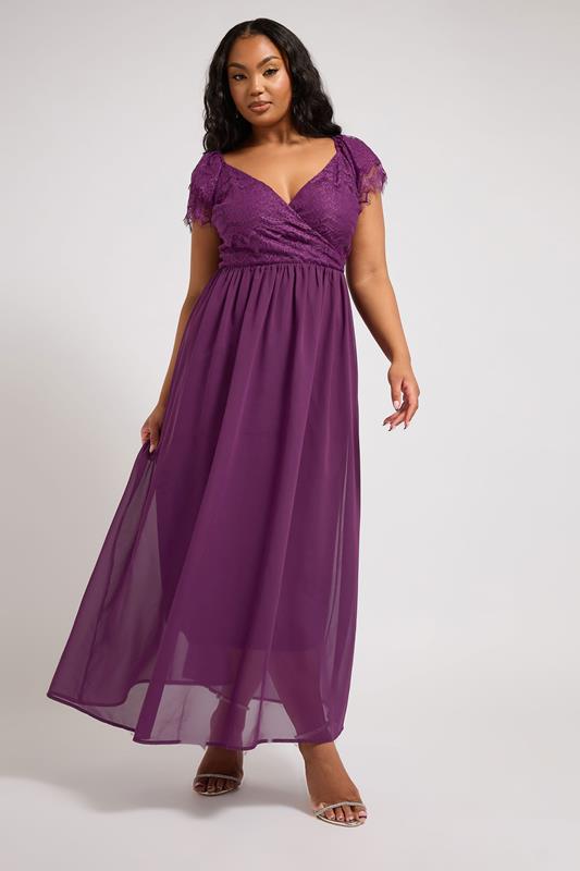 YOURS LONDON Plus Size Purple Lace Maxi Wrap Dress | Yours Clothing 1