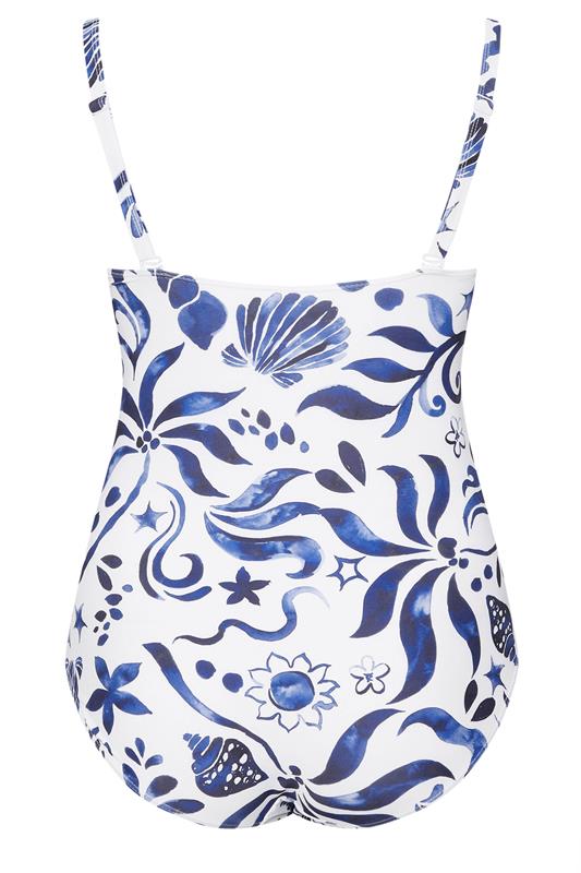 YOURS Plus Size White Abstract Floral Print Swimsuit | Yours Clothing 8