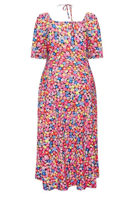 LIMITED COLLECTION Plus Size Black & Pink Floral Print Tie Front Maxi Dress | Yours Clothing 9