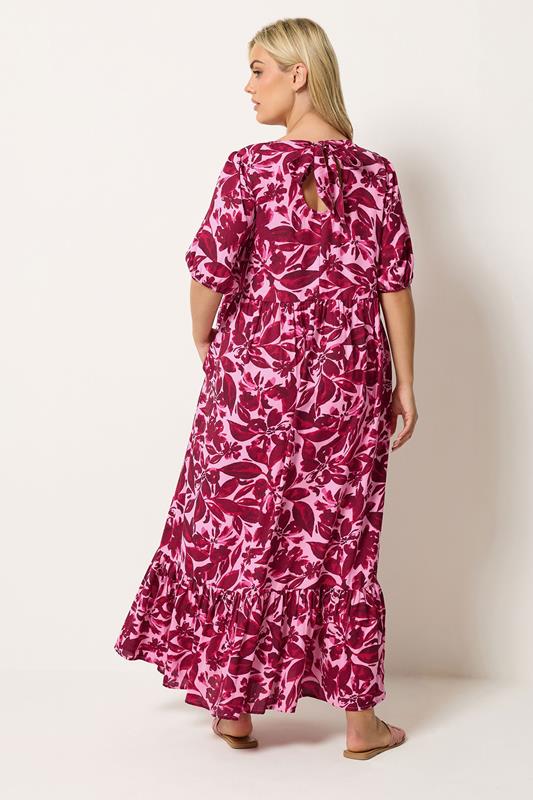 YOURS Plus Size Pink Floral Smock Maxi Dress | Yours Clothing 2
